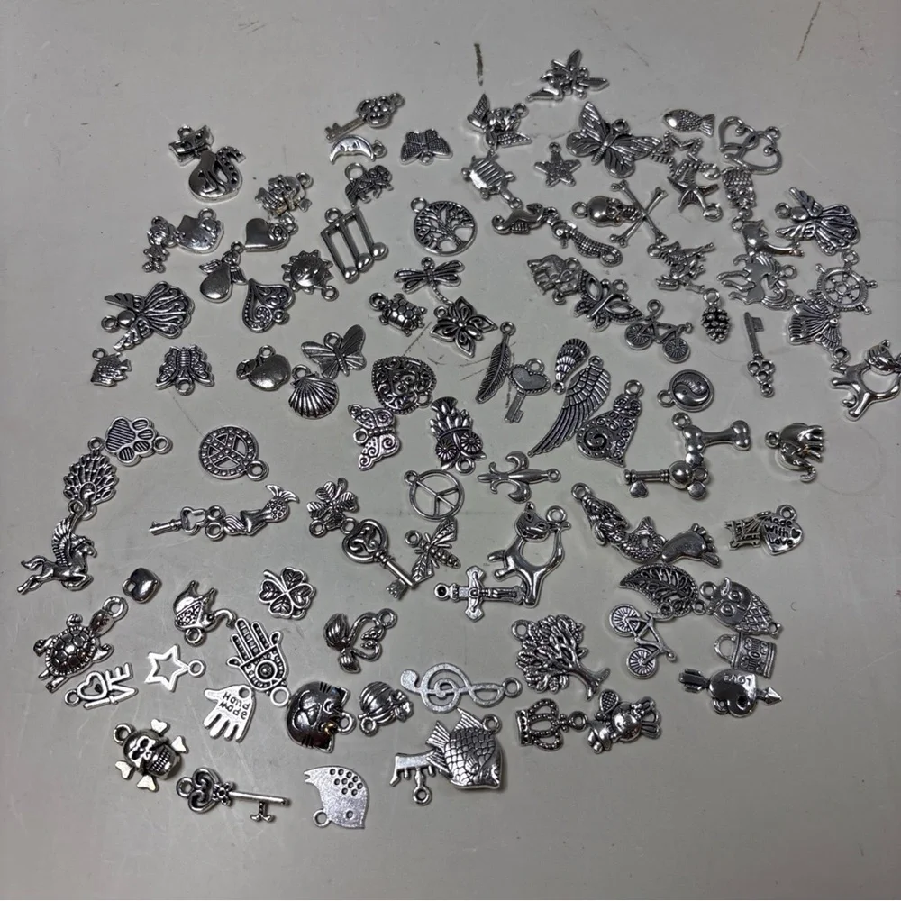 VTG 102 Silver Tone Mixed Charm Lot for Making Jewelry